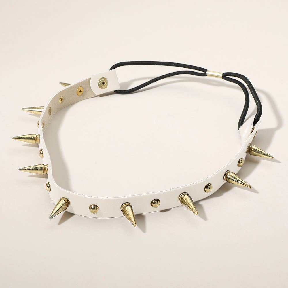Metal Spike Studded Faux Leather Stretch Headband