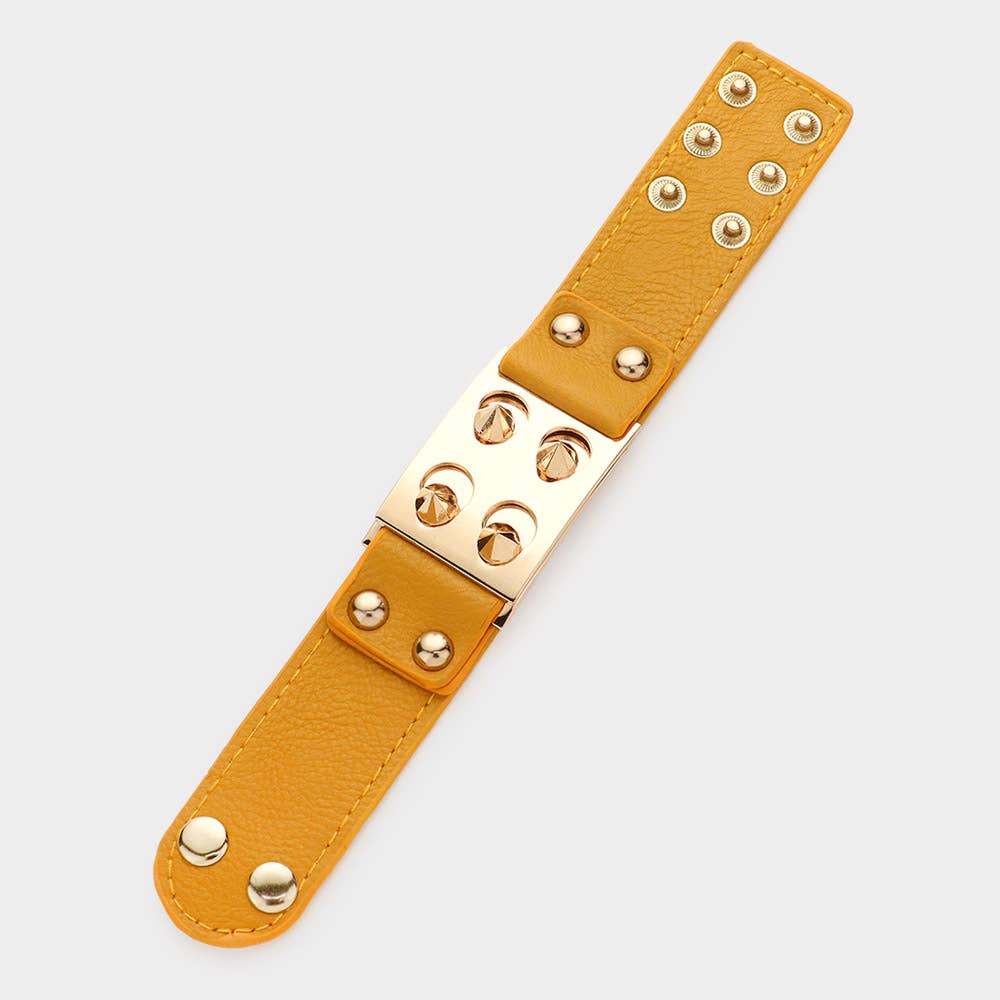 Spike Cone Studded Faux Leather Bracelet