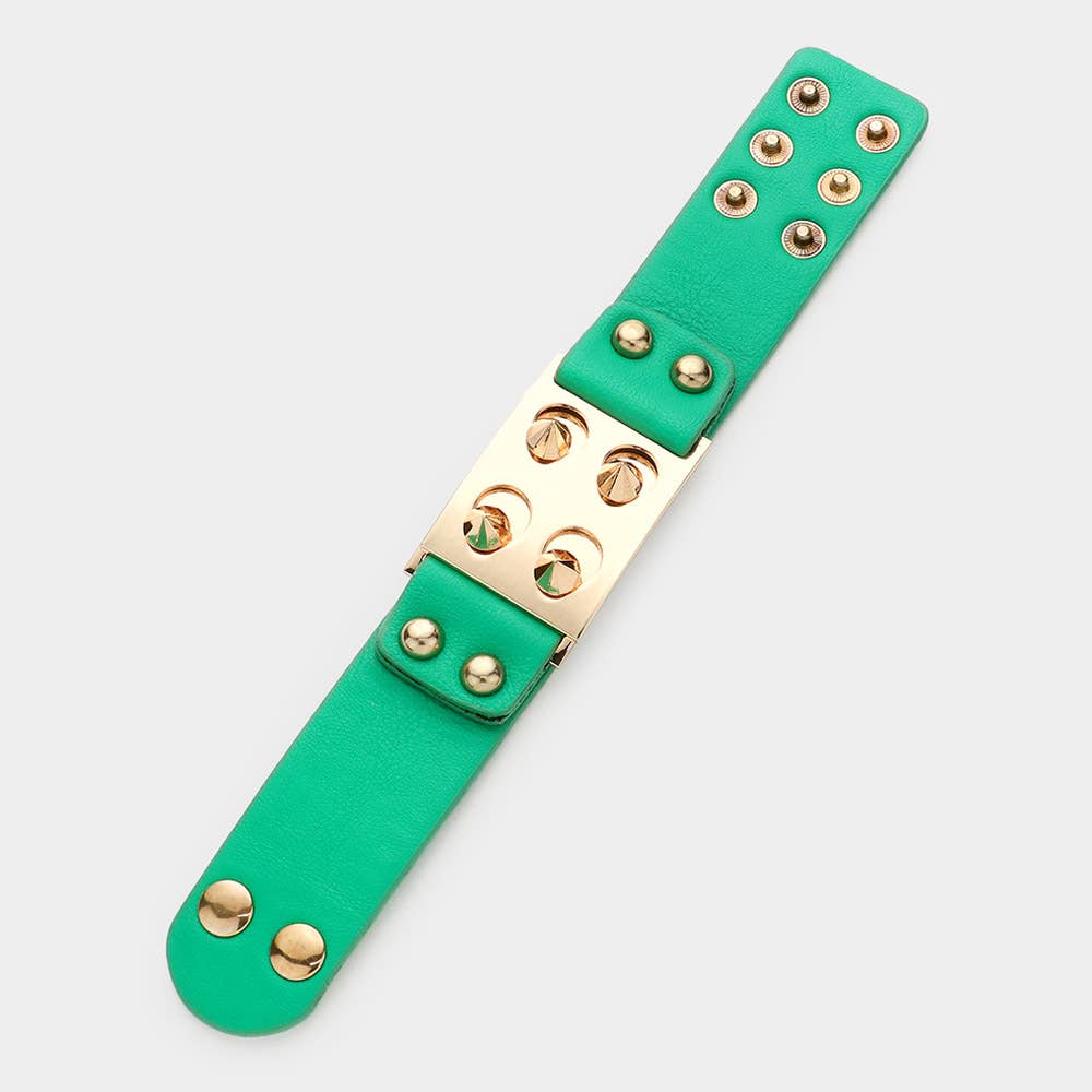 Spike Cone Studded Faux Leather Bracelet