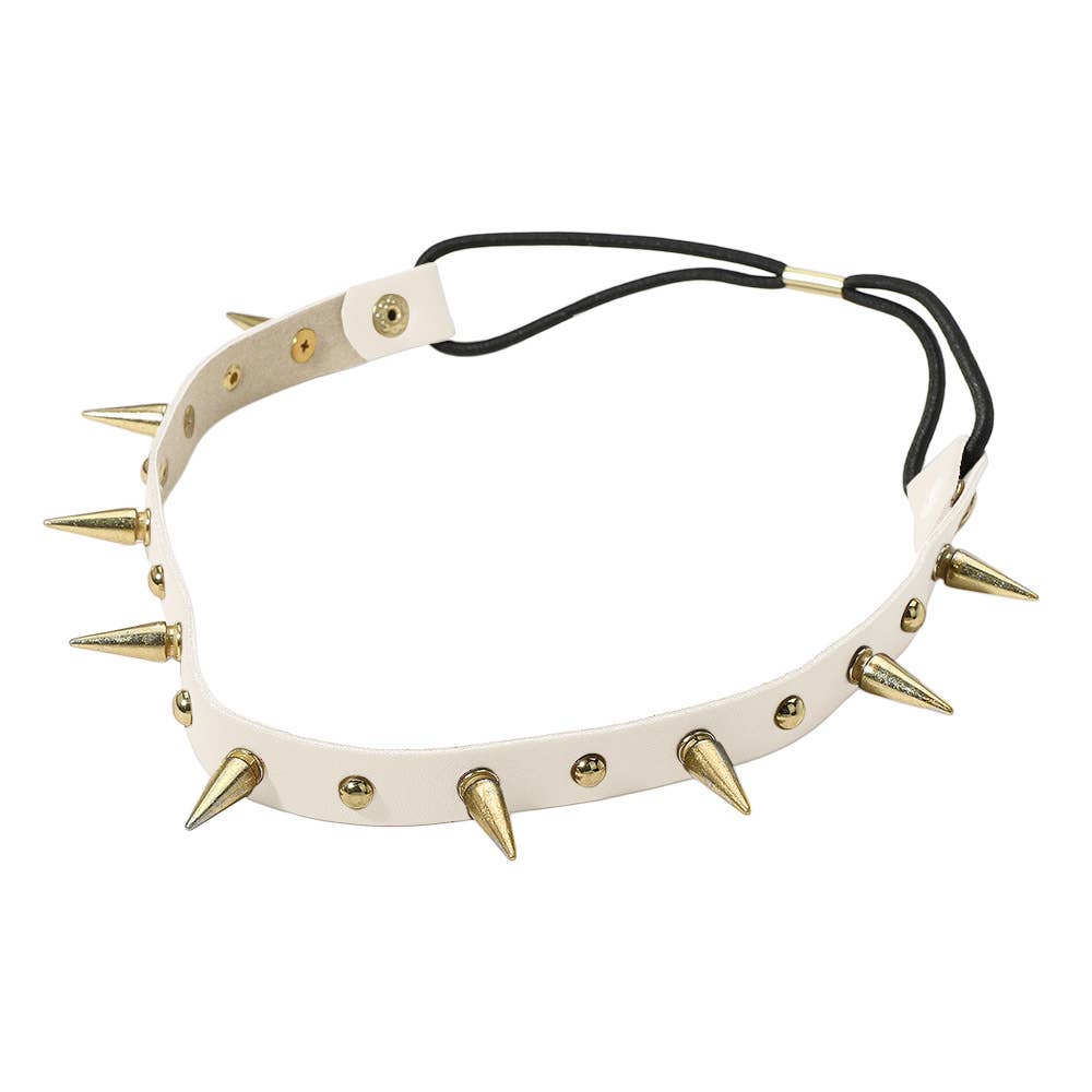 Metal Spike Studded Faux Leather Stretch Headband