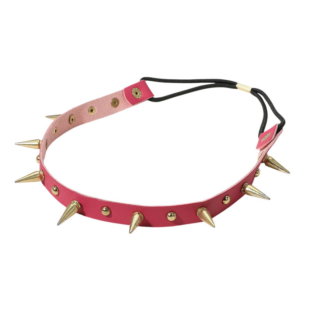 Metal Spike Studded Faux Leather Stretch Headband