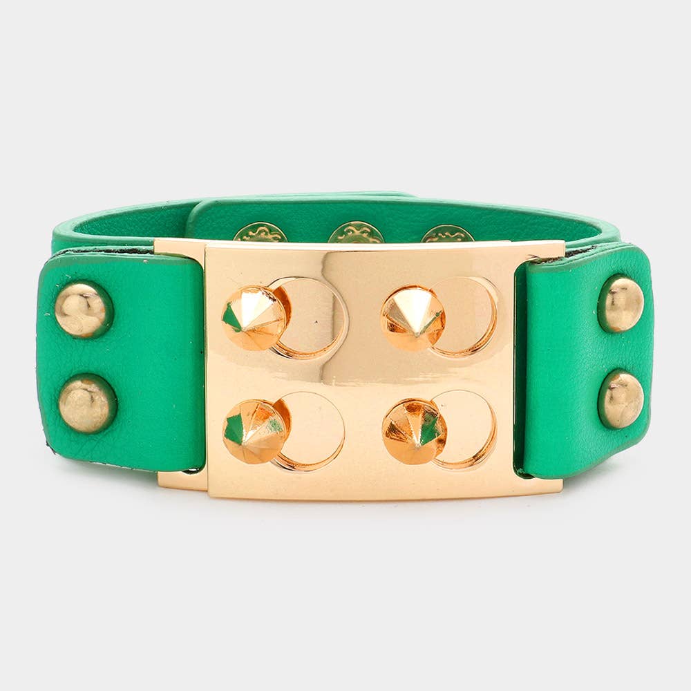 Spike Cone Studded Faux Leather Bracelet