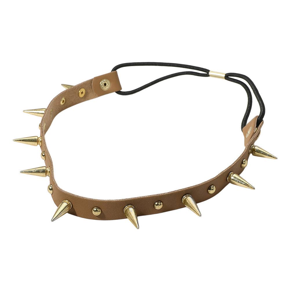 Metal Spike Studded Faux Leather Stretch Headband