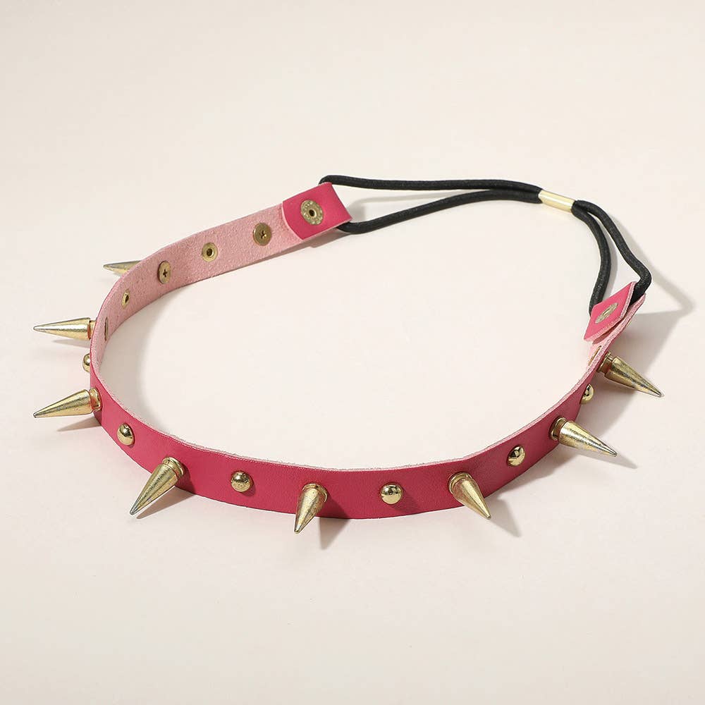 Metal Spike Studded Faux Leather Stretch Headband